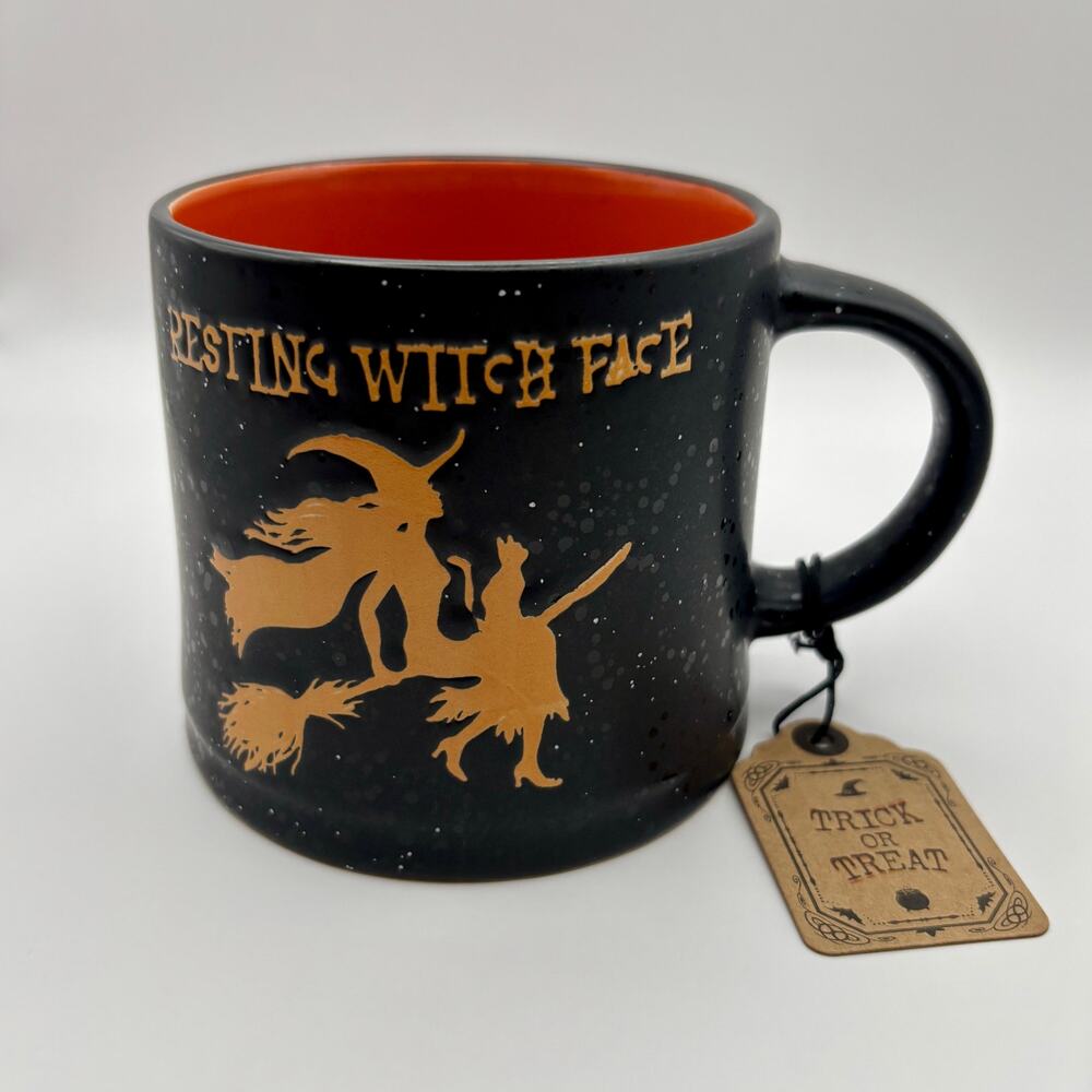 Gloral Design‎ Collections Halloween “Resting Witch Face” Black Orange Mug NWT